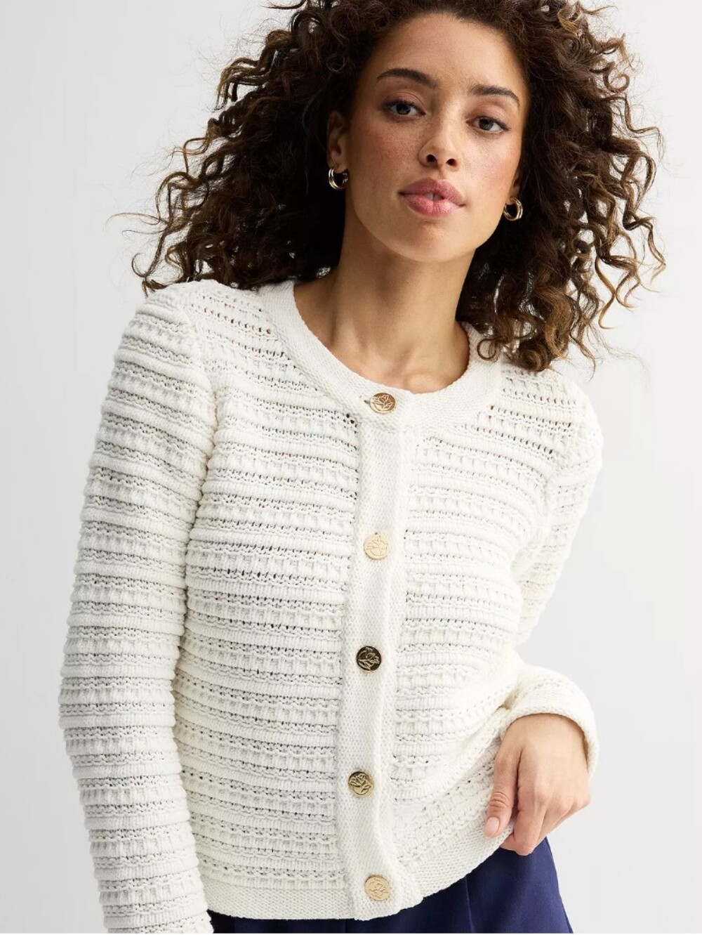 NWT Draper James Cropped Knit Button Front Cardigan Sweater Ivory XL